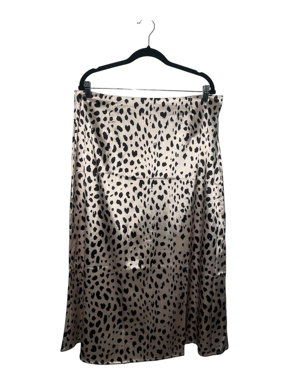 SHEIN Taupe Satin Midi Skirt with Black Leopard Spots
